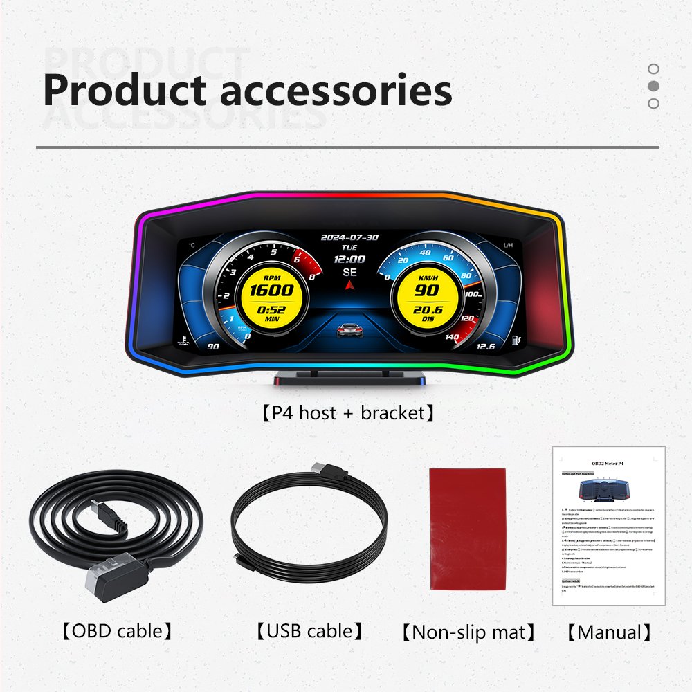 2025 Newest OBD2 GPS Car Head HUD Display P4 Auto Electronics 6-Inch Digital LCD Speed Speedometer Gauge Clock Function for Cars