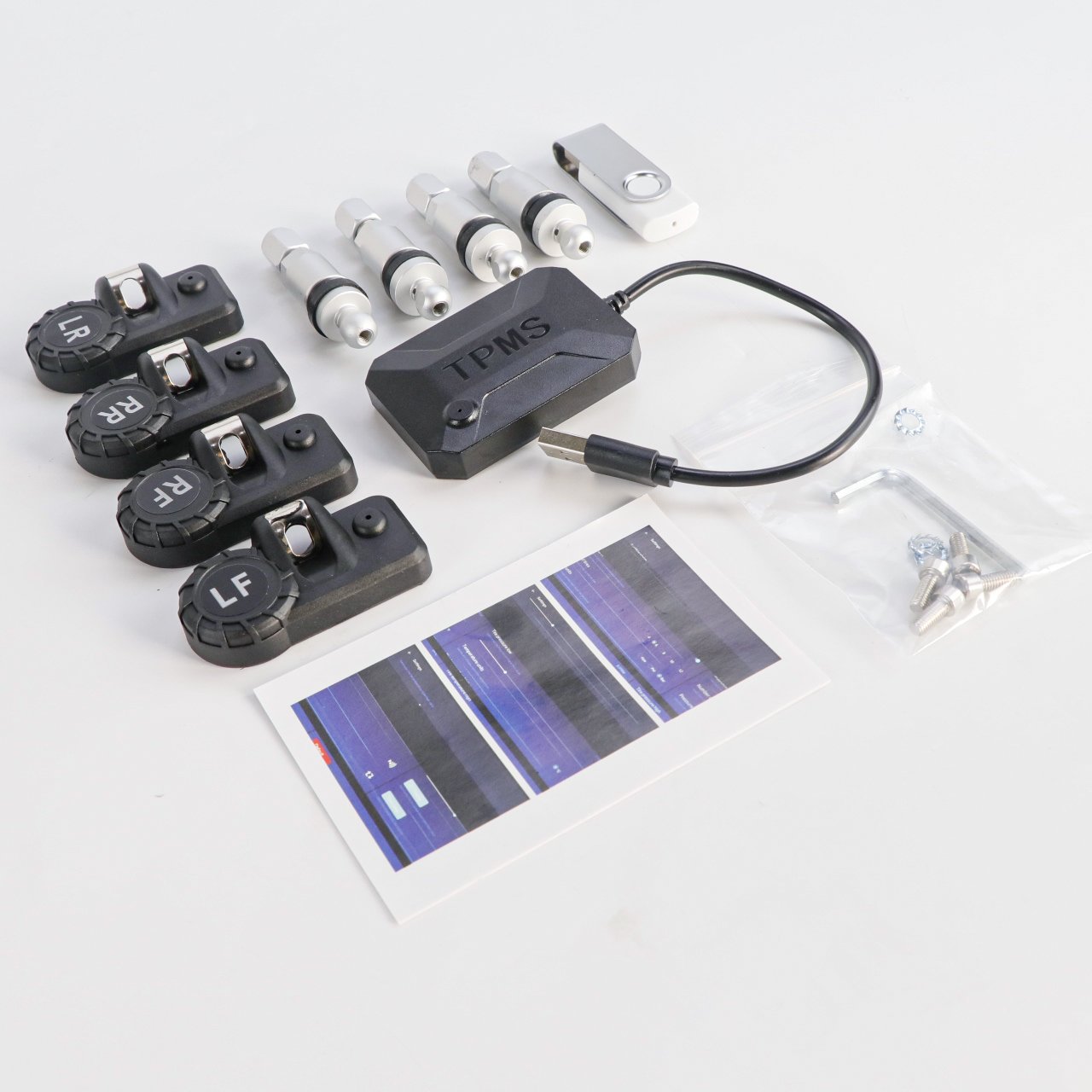 Factory 8 Bar 4 Valves Car Auto Tire Pressure Usb Tire Pressure Alarm Security Internal Sensors Universal Tire Pressure Sensor