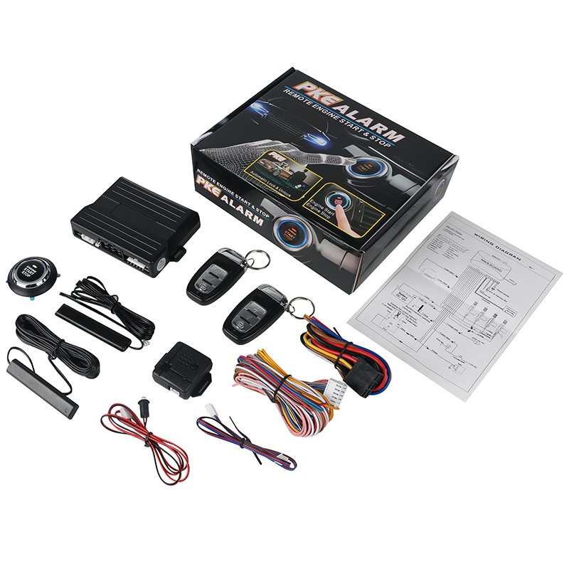 Universal Passive Keyless Entry Car System Engine Start Push Button Car Alarm Features Remote Starter Pke Car Alarm