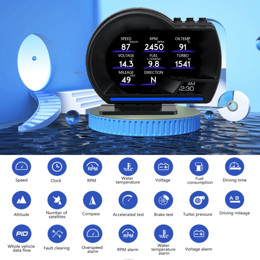 New Version 5.08 HUD P6 OBD+GPS Dual System Smart Gauge Speeding Alarm High Resolution No Delay Car HUD