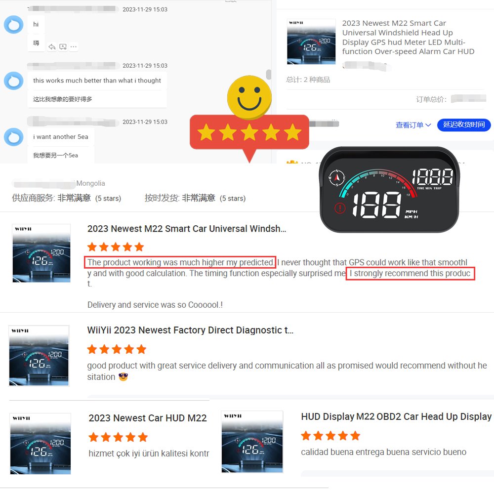 WiiYii 2025 Hot Sale M22 GPS Car HUD Head up Display Digital Speedometer with LED/LCD Clock Function Speed Over Alarm