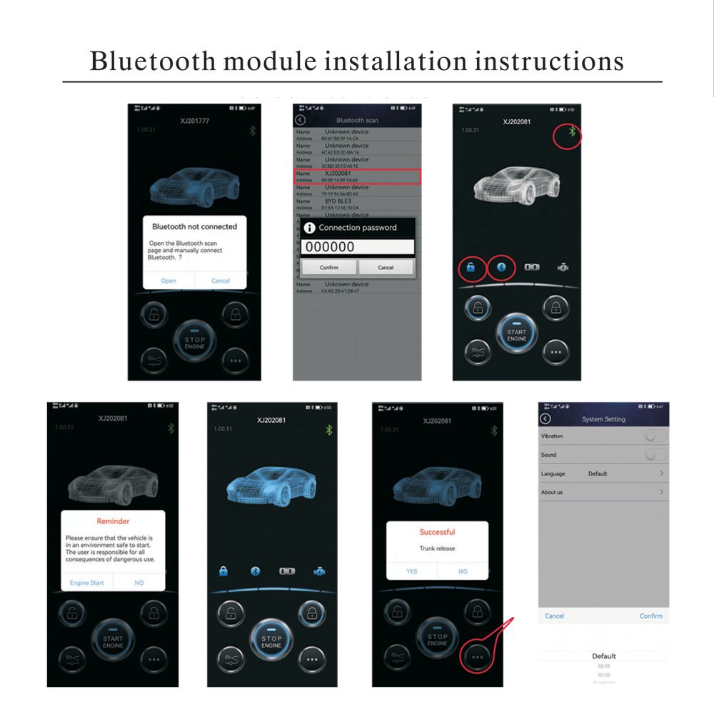 Hot Sales Car Remote Start Stop Kit Bluetooth Mobile Phone APP Control Engine Ignition Open Trunk PKE Keyless Entry Car Alarm