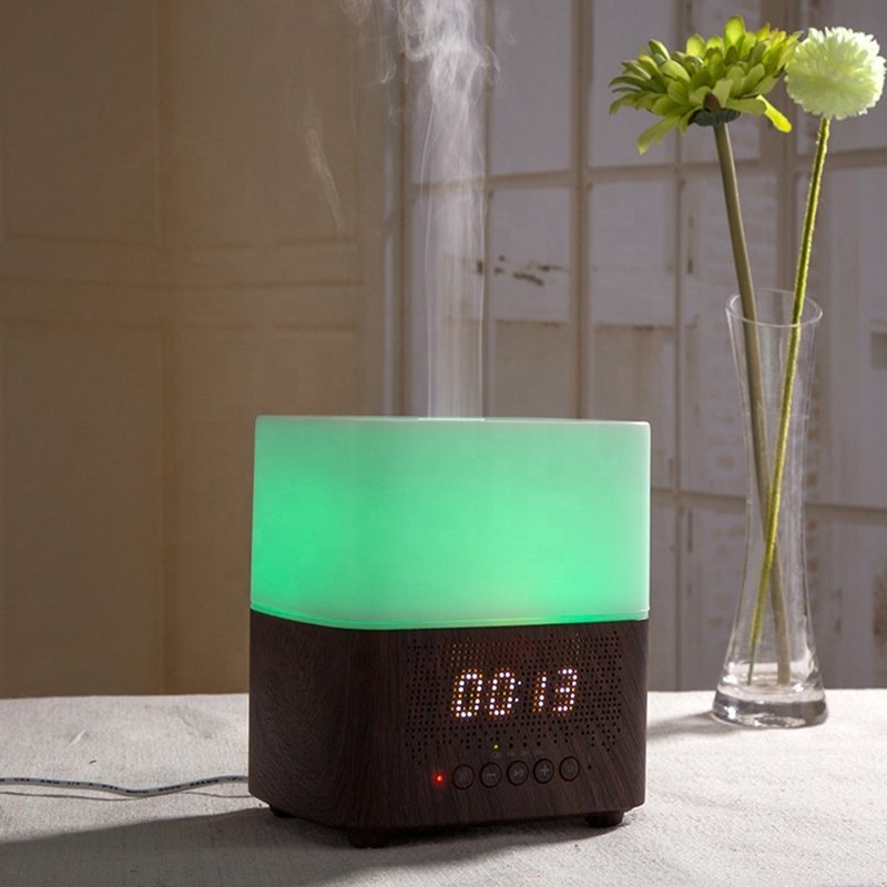BT Speaker Air Humidifier Alarm Clock Radio Mist Sprayer Colorful Lights Wooden Mist Maker Diffuser Cool Mist Humidifier