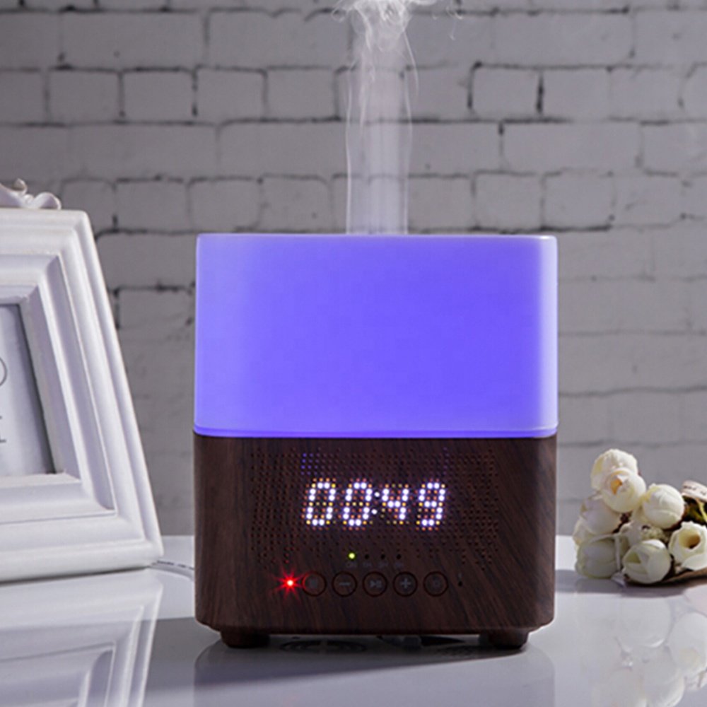 BT Speaker Air Humidifier Alarm Clock Radio Mist Sprayer Colorful Lights Wooden Mist Maker Diffuser Cool Mist Humidifier