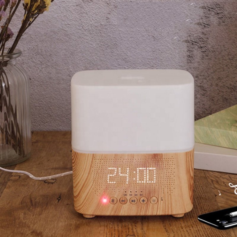 BT Speaker Air Humidifier Alarm Clock Radio Mist Sprayer Colorful Lights Wooden Mist Maker Diffuser Cool Mist Humidifier