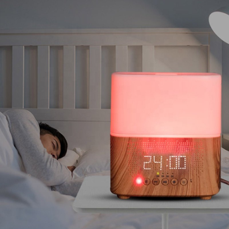 BT Speaker Air Humidifier Alarm Clock Radio Mist Sprayer Colorful Lights Wooden Mist Maker Diffuser Cool Mist Humidifier