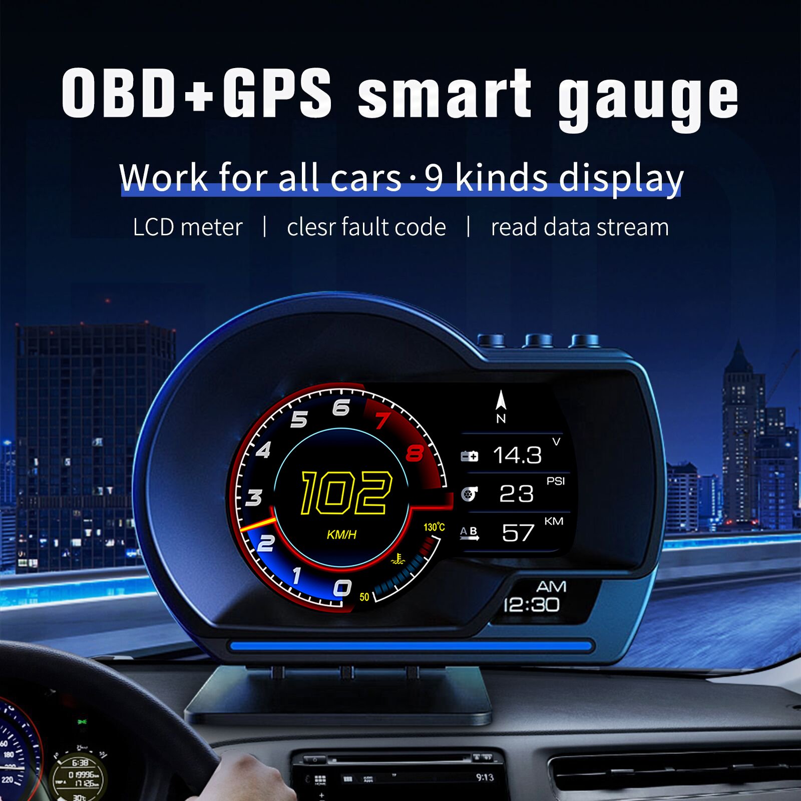 Hot Selling P6 Hud Car Head up Displays OBD2+GPS with Alarm Functions Driving Time Distance Car Accessories Speedometer