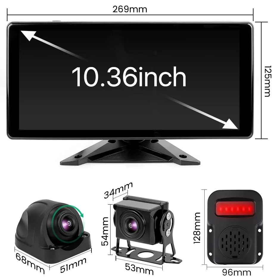 10.36 Inch 4 Channel Smart Blind Spot Radar BSD Alarm Truck Bus Car DVR Recorder Monitor With 4 PCS AHD 1080P Parking Camera