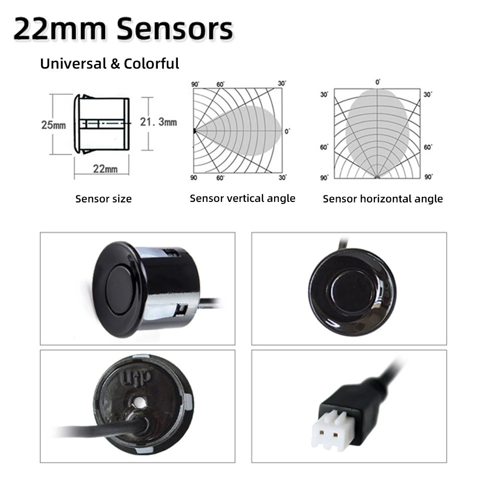 12V 4 Colors Car Parking Sensors Parking Kit LED Display 22mm 4 Sensors Backlight Reverse Backup Radar Monitoring System for Car