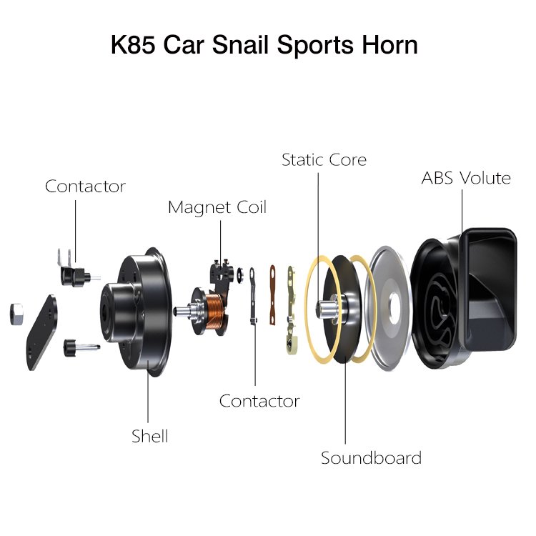 CARALL K85 12V Snail Car Horn Two-Tone Fanfare with 410db-510db Sound Durable Aluminum 2-Way Speaker Design New Condition