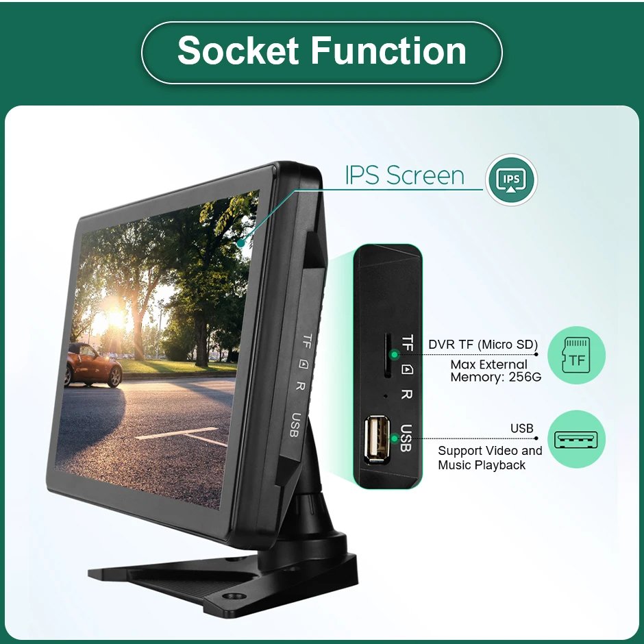 10.36 Inch Touch Screen 4 Channel Split Screen Car MP4 DVR Monitor with 170°AHD 1080P Camera Can Swivel for RV/Truck/Bus