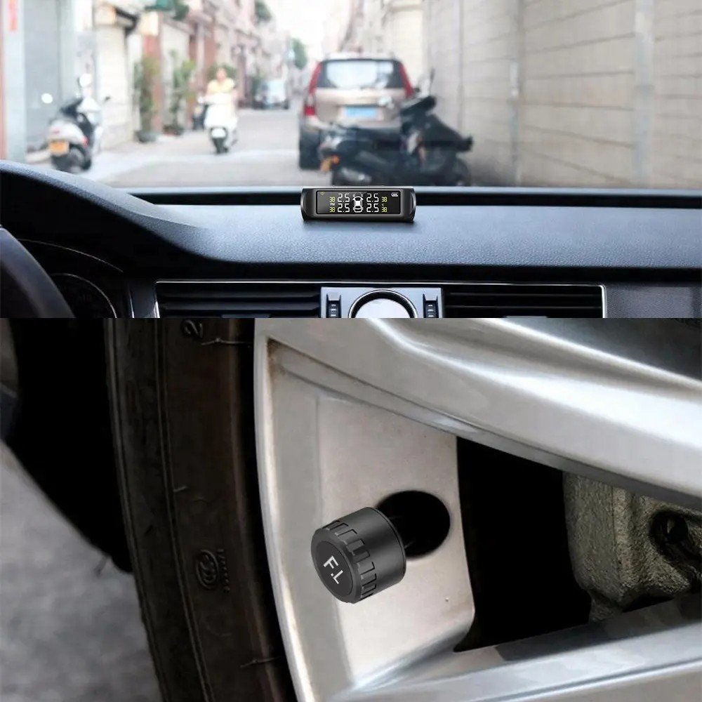 Auto TPMS Tire Pressure Monitoring System Solar Charging HD Digital LCD Display Car Alarms Wireless External Sensors TPMS