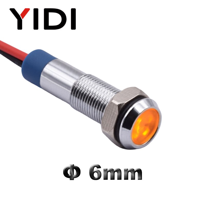 6mm Panel Mount Flat 12V 110V 220V LED Running Indicator Signal Lamp Red Green Blue White Light with Wire for Industry Machine