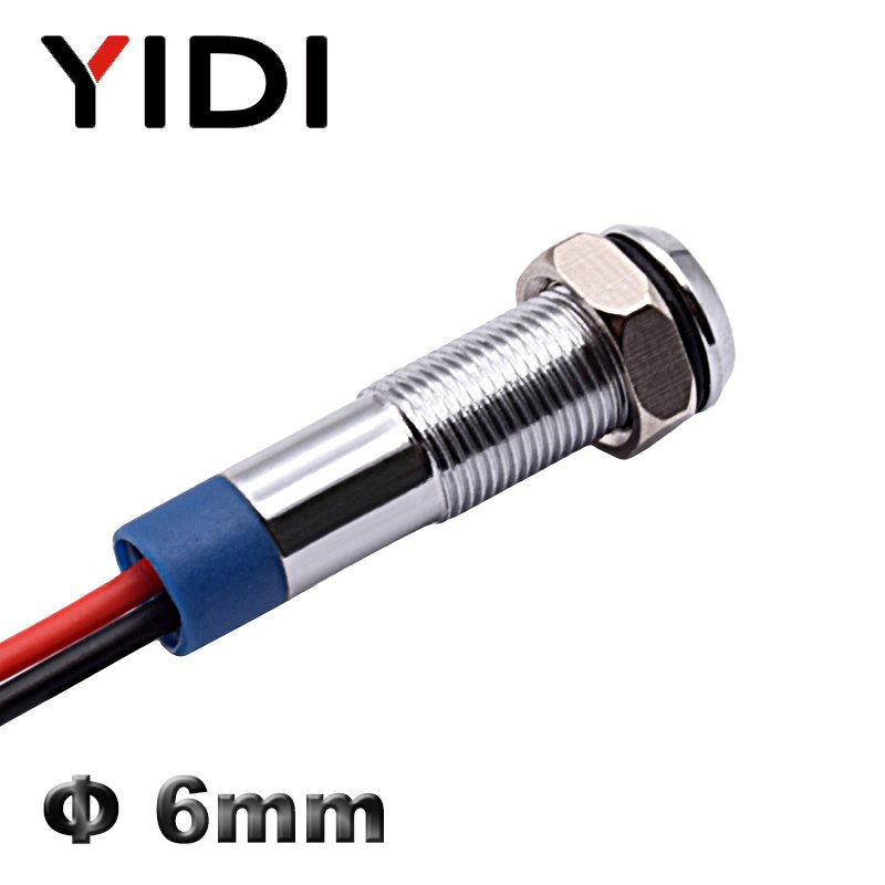 6mm Panel Mount Flat 12V 110V 220V LED Running Indicator Signal Lamp Red Green Blue White Light with Wire for Industry Machine