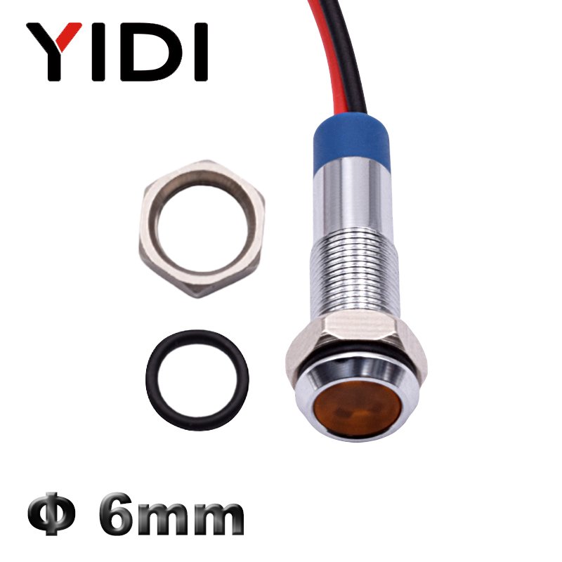 6mm Panel Mount Flat 12V 110V 220V LED Running Indicator Signal Lamp Red Green Blue White Light with Wire for Industry Machine