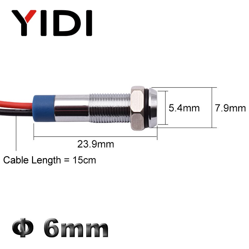 6mm Panel Mount Flat 12V 110V 220V LED Running Indicator Signal Lamp Red Green Blue White Light with Wire for Industry Machine