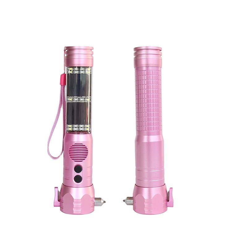 Okefire Multi-function Aluminum Solar Rechargeable Emergency Safety Hammer with Alarm and LED Flashlight