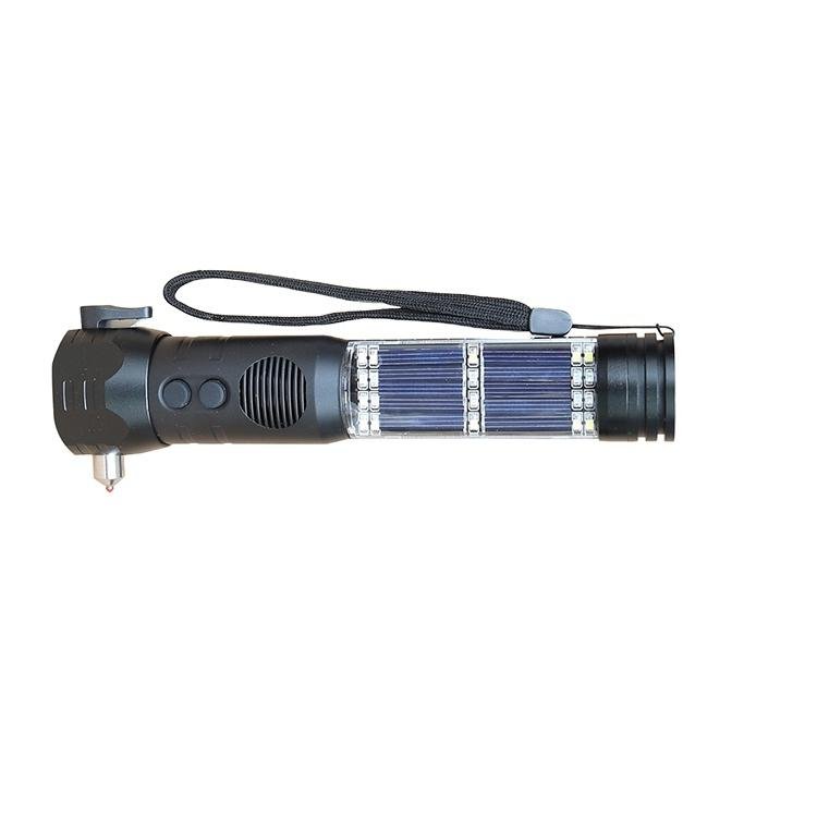 Okefire Multi-function Aluminum Solar Rechargeable Emergency Safety Hammer with Alarm and LED Flashlight
