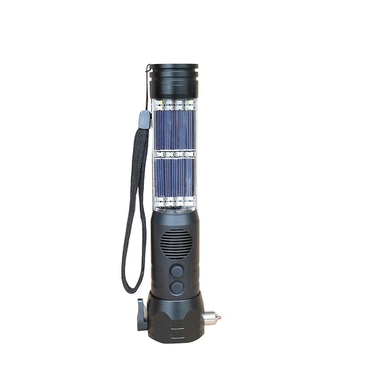 Okefire Multi-function Aluminum Solar Rechargeable Emergency Safety Hammer with Alarm and LED Flashlight