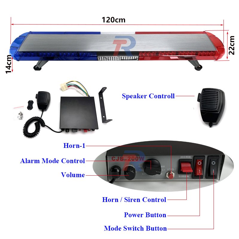 120 cm 80 LED Cop Car Roof Alarm Light Ambulance Vehicle Red Blue Blinker Emergency Warning Lightbar With Siren Speaker Control