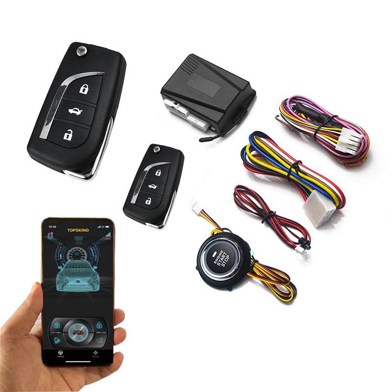 Car Alarm System with Engine Start/Stop Auto Switches Button and BT Mobile APP Control