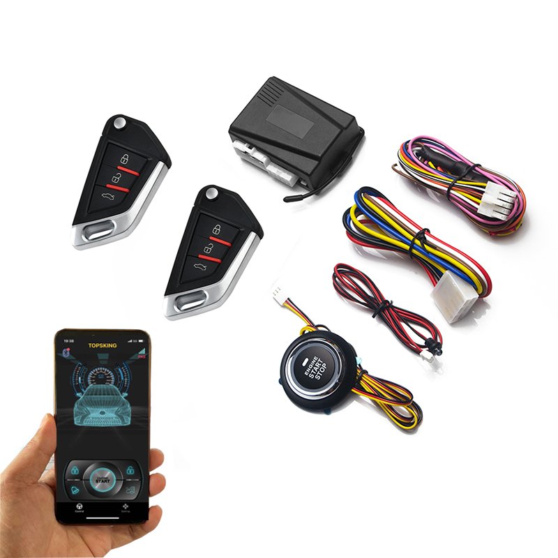 Car Alarm System with Engine Start/Stop Auto Switches Button and BT Mobile APP Control