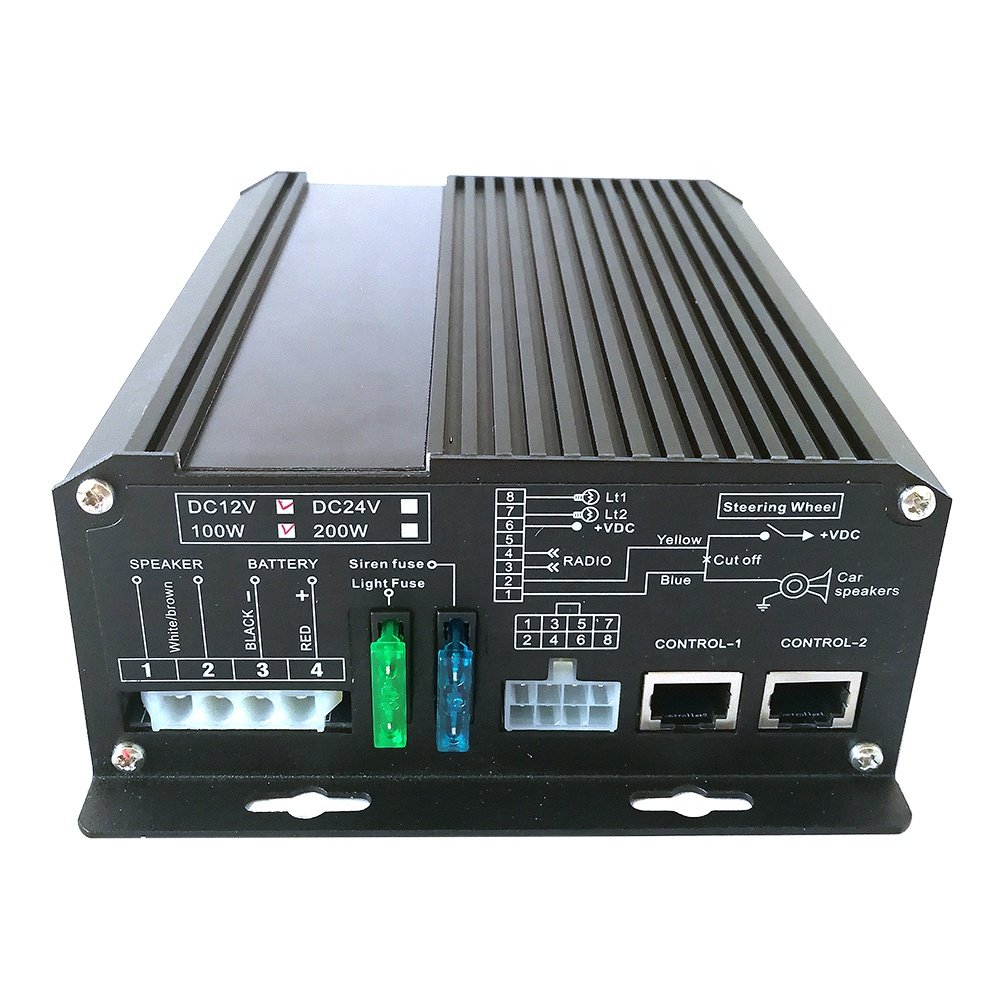 Sirena 12v Alarm Siren 100w/150w/200w/car and Truck Warning Alarm Siren Horn 2 Entrances Remote Control Siren Horn Amplifier