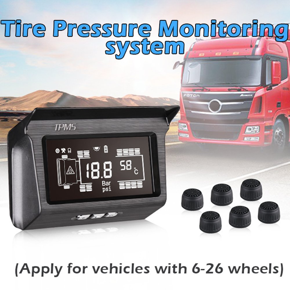 Automatic Wireless Digital Tpms Sensor Solar Tire Pressure 6 8 10 14 16 18 22 26 Wheels Tyre Monitor System Tpms for Truck Bus