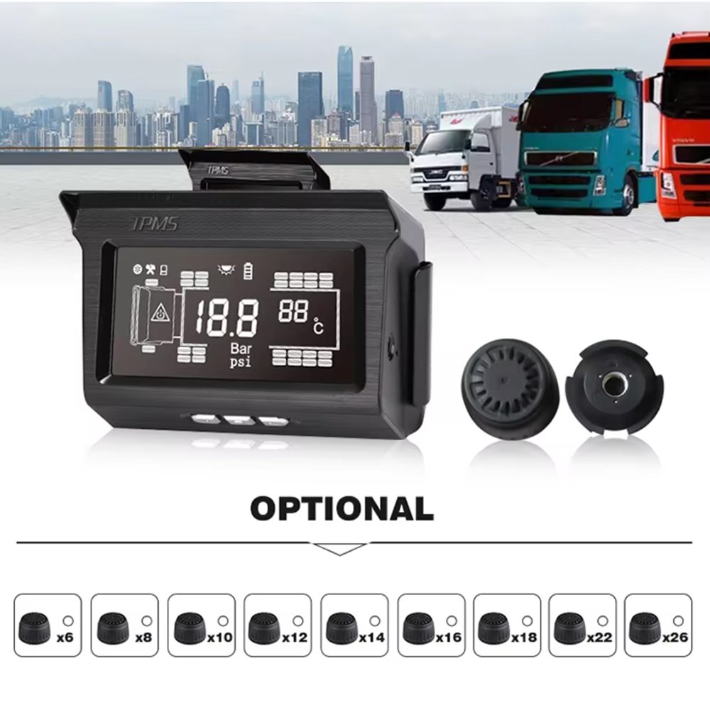 Automatic Wireless Digital Tpms Sensor Solar Tire Pressure 6 8 10 14 16 18 22 26 Wheels Tyre Monitor System Tpms for Truck Bus