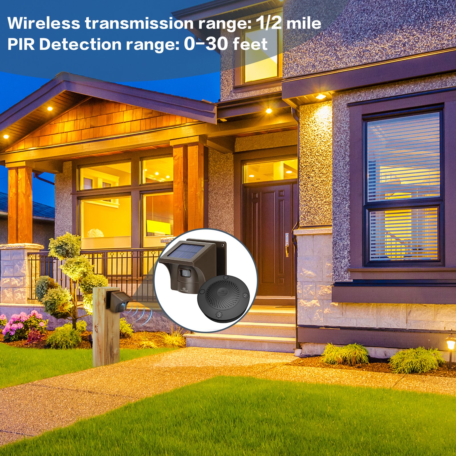 Intelligent Car Alarm 800M Long Range Solar Wireless PIR Motion Sensor Detector,1 Receiver & 4 Sensors