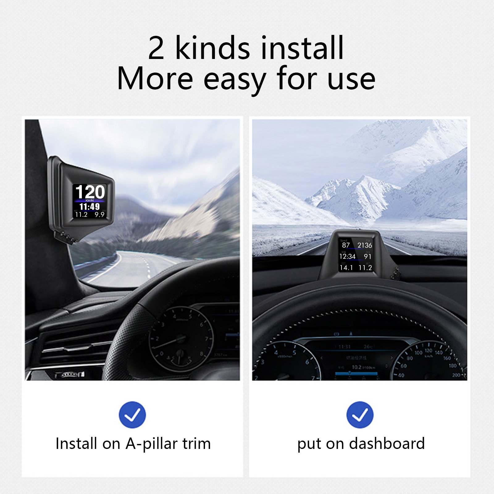 Hot Selling a Pillar Trim HUD P8 Car Smart Driving Computer Gauge OBD2 GPS Universal Head up Display