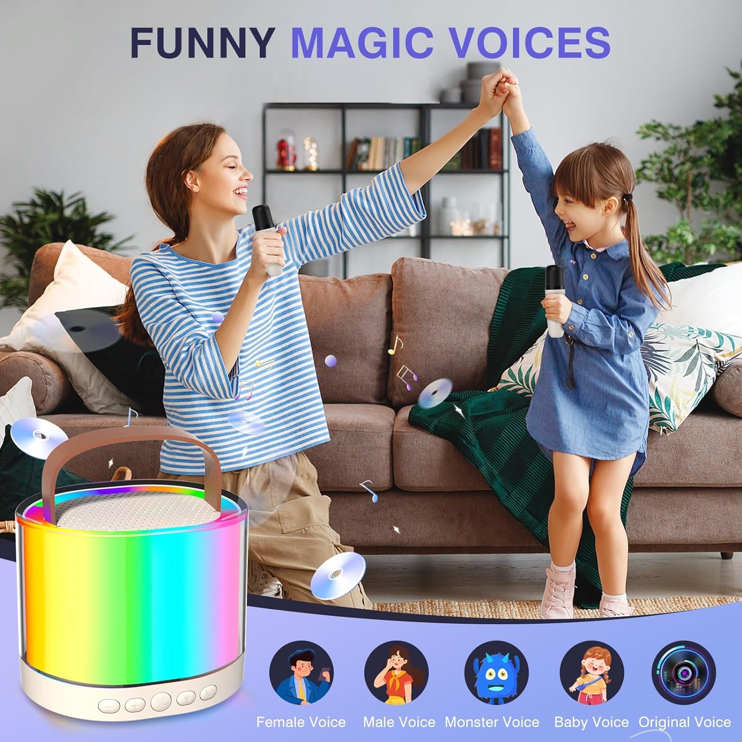 Factory Mini Portable Bluetooth Karaoke Speaker with 2 Wireless Mics RGB Light for Home Party Adults Birthday Gifts for Kids
