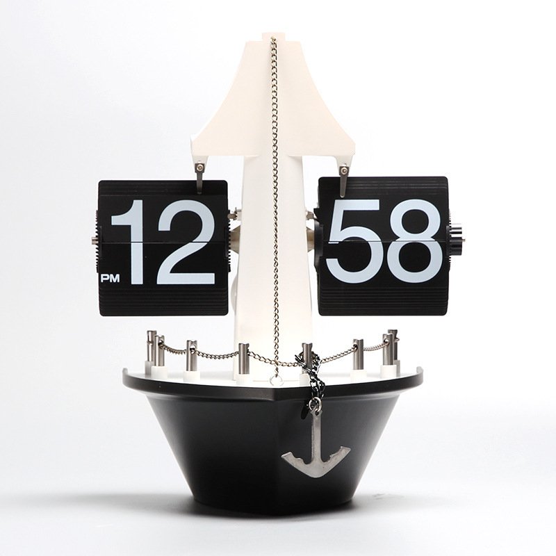 Best-Selling Retro Sailboat Page-turning Clock Automatic Page-turning Sailboat Clock Home Decoration Quartz Clock Internal