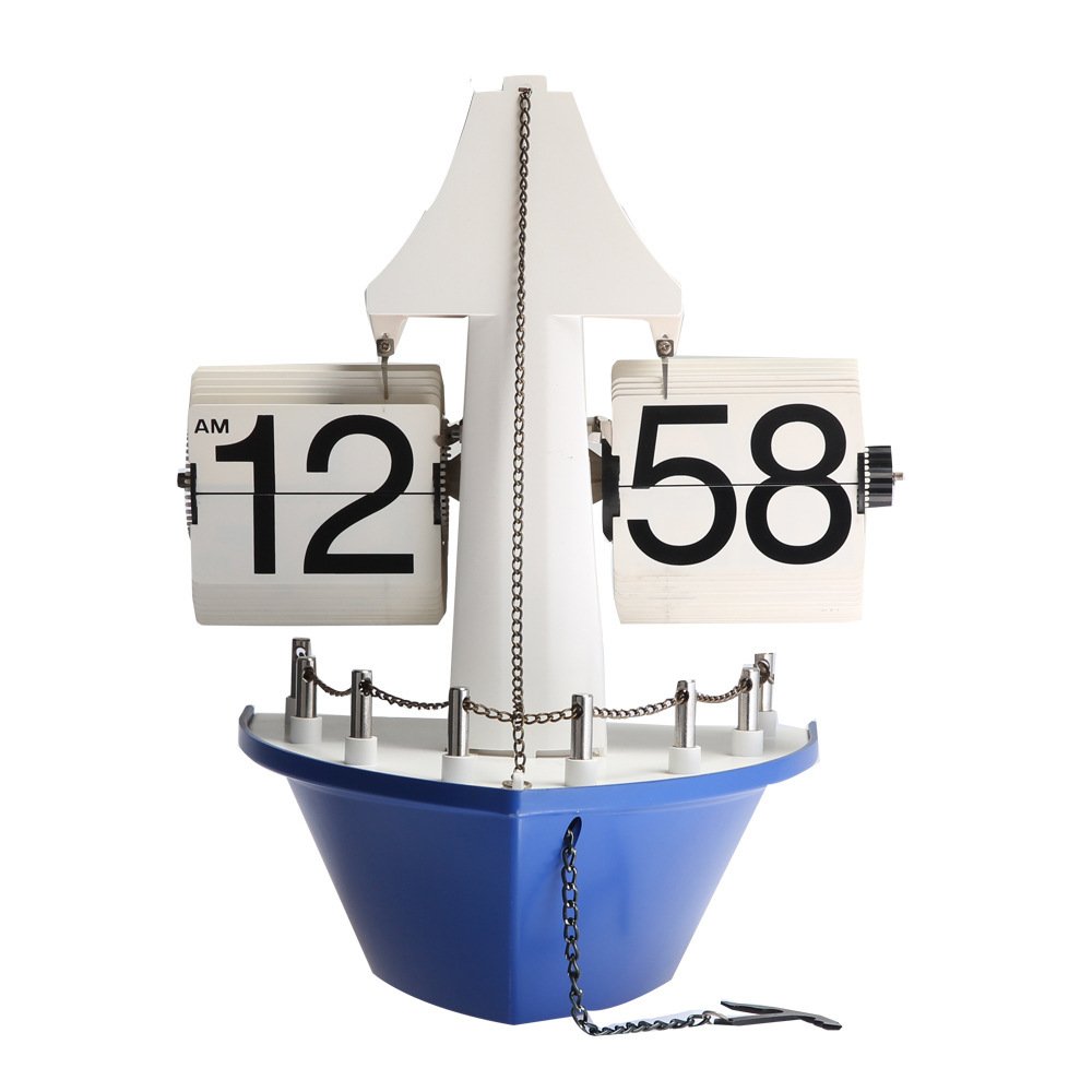 Best-Selling Retro Sailboat Page-turning Clock Automatic Page-turning Sailboat Clock Home Decoration Quartz Clock Internal
