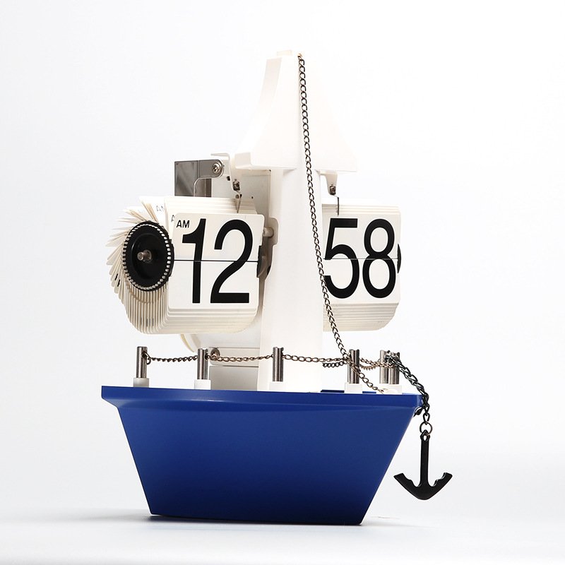 Best-Selling Retro Sailboat Page-turning Clock Automatic Page-turning Sailboat Clock Home Decoration Quartz Clock Internal