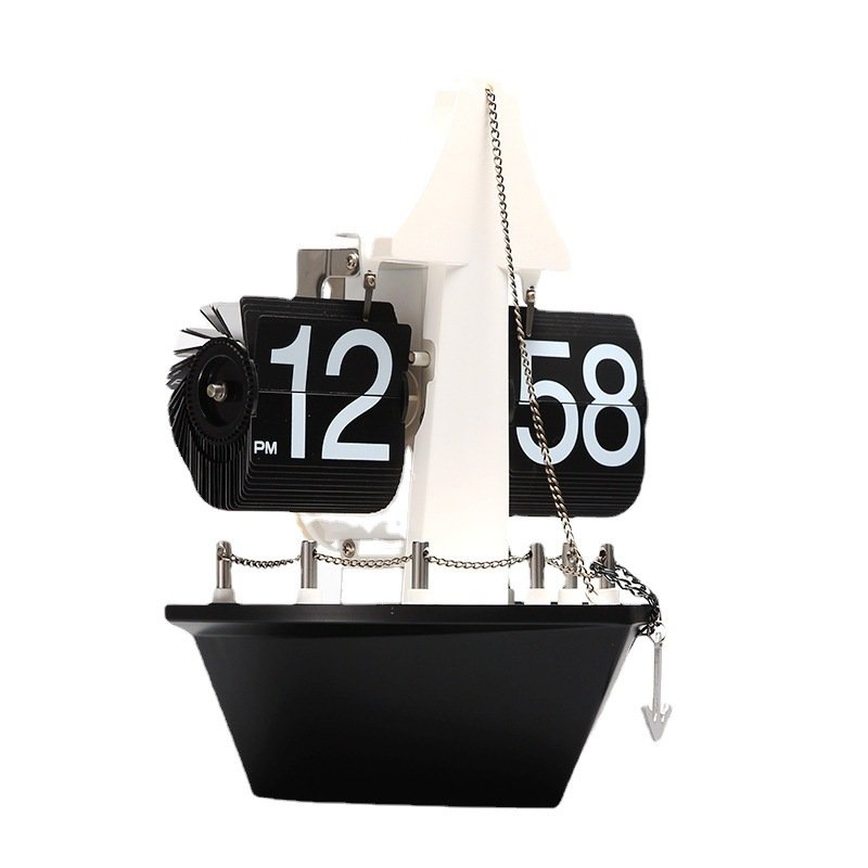 Best-Selling Retro Sailboat Page-turning Clock Automatic Page-turning Sailboat Clock Home Decoration Quartz Clock Internal