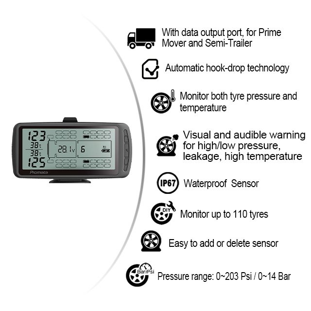 Truck Fleet TPMS Tyre Pressure Monitor System with Monitor up to 98 Tire for Fleet Manager