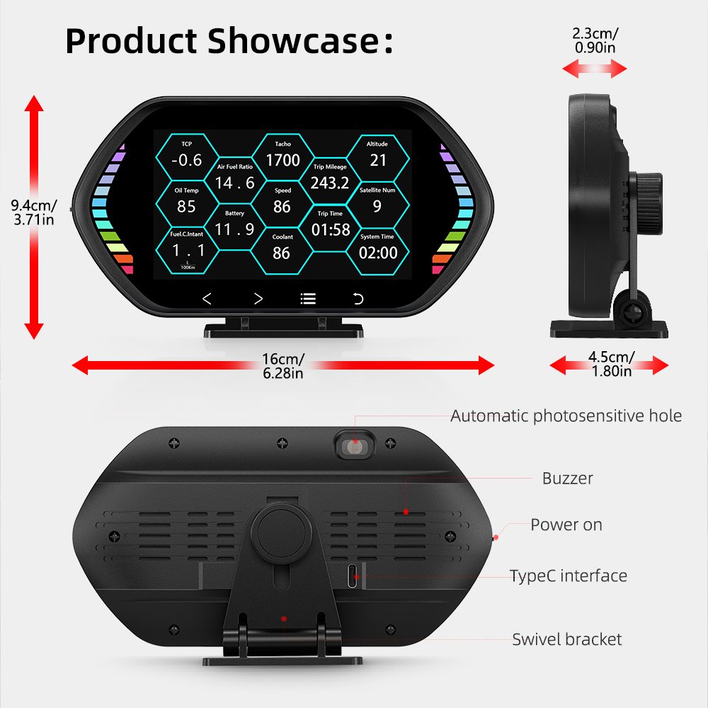 WiiYii F12 OBD2 Scanner GPS Smart Car Head-Up Display with Slope Meter LCD Clock Water Temperature Function Hot Sale Speedometer