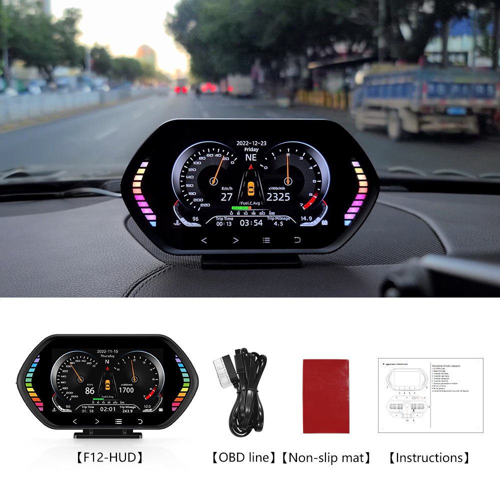 WiiYii F12 OBD2 Scanner GPS Smart Car Head-Up Display with Slope Meter LCD Clock Water Temperature Function Hot Sale Speedometer
