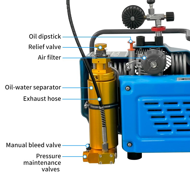 TUXING Three Cylinders 100L Manual Stop Gasoline High Pressure 30mpa 300bar 4500psi Scuba Diving Fire Fighting Air Compressor