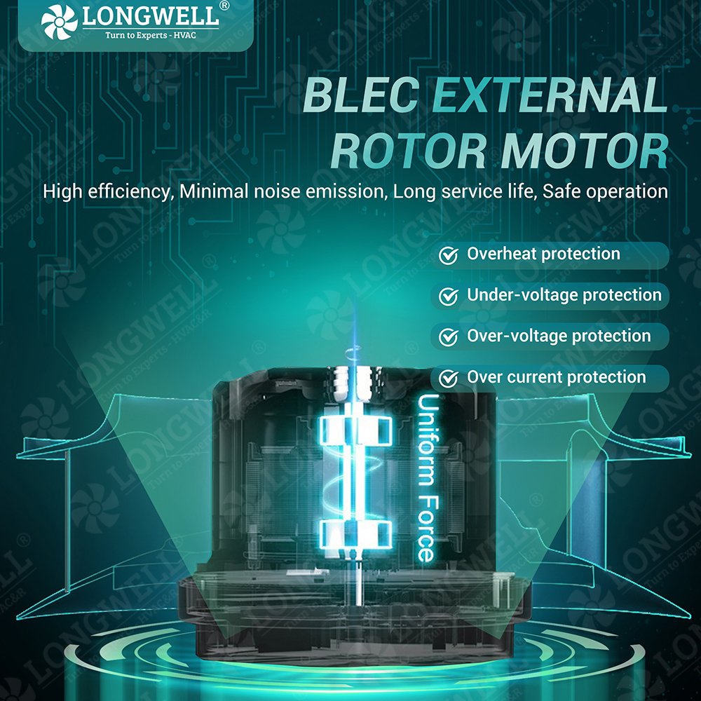 LONGWELL 133mm EC Motor 115V 230V Backward Curved Centrifugal Industrial Extractor Fan Blower Fan