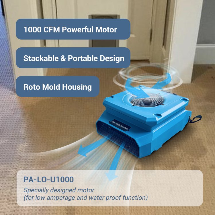 Best Restoration Commercial Compact 1000CFM Low Profile Air Mover Fan Blower Air Mover