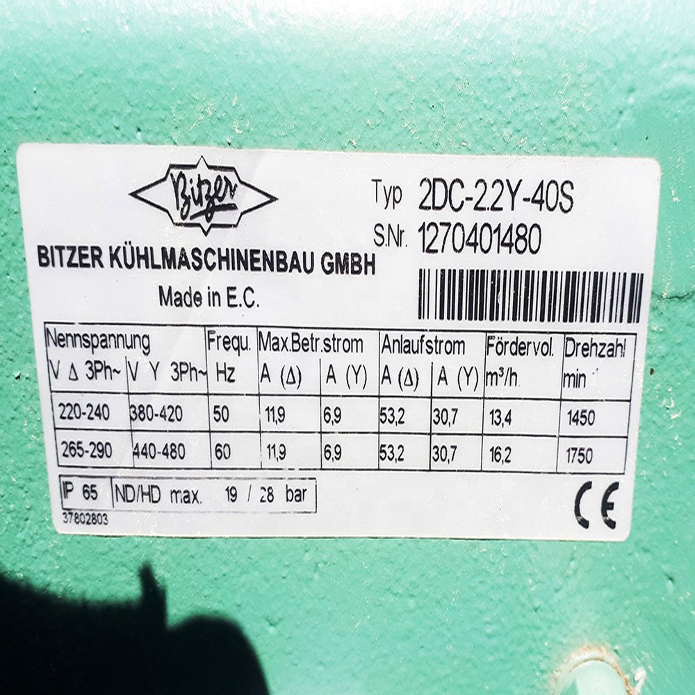 Semi-hermetic Piston Compressor Bitzer Condensing Unit Bizer 7 KW 2DC-2.2Y-40S 13.4 M3 / Hour