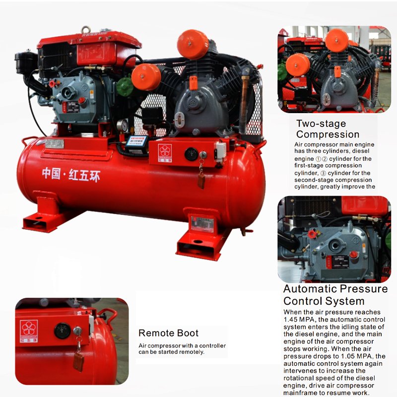 Reciprocating Air Compressor Hongwuhuan LV4008A Low Noise 0.36m3/min Air-compressor 3 Cylinder 3KW 8bar Piston Air Compressors