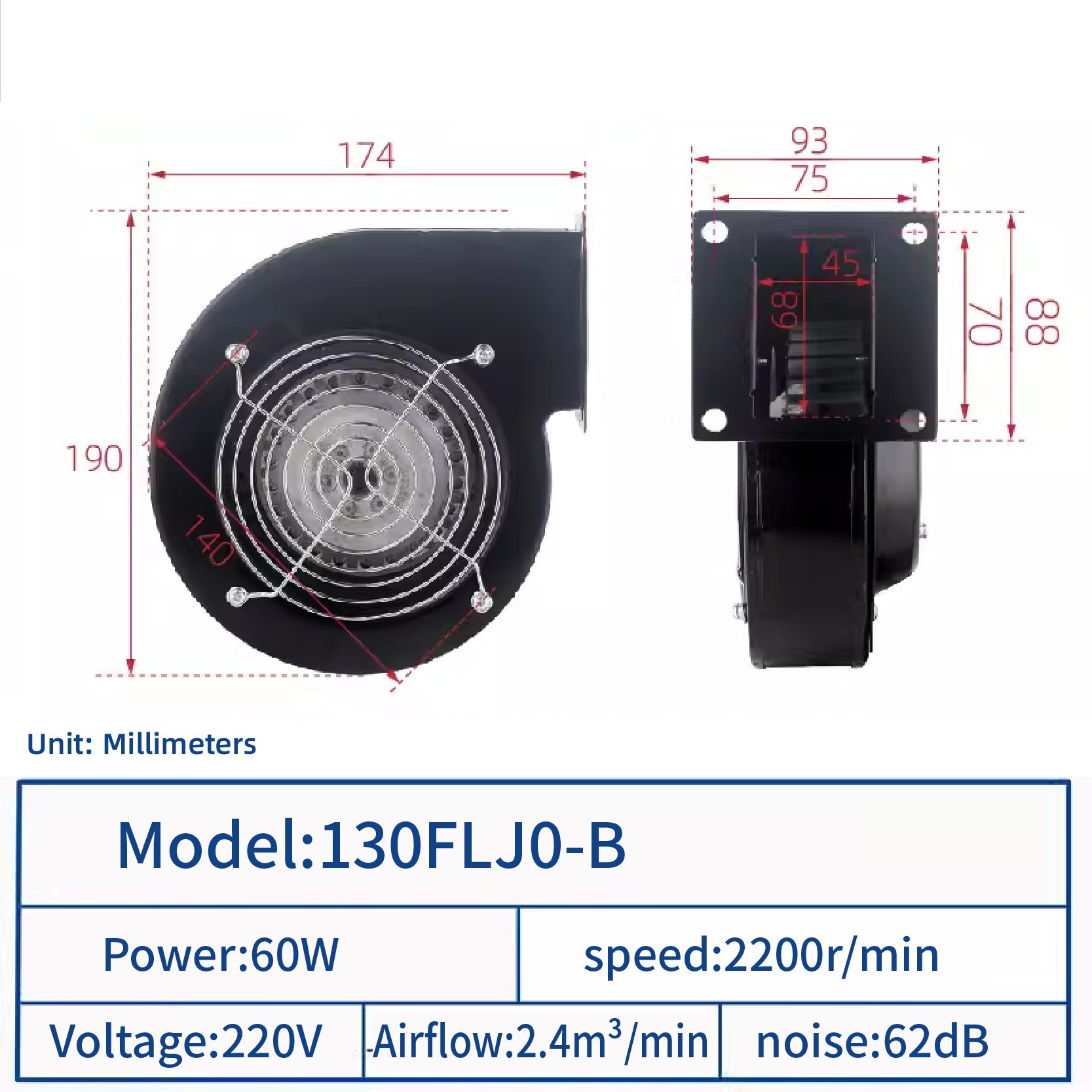 Single Inlet Forward air Dancer 220v Small Portable Centrifugal 60w Inflatable Blower