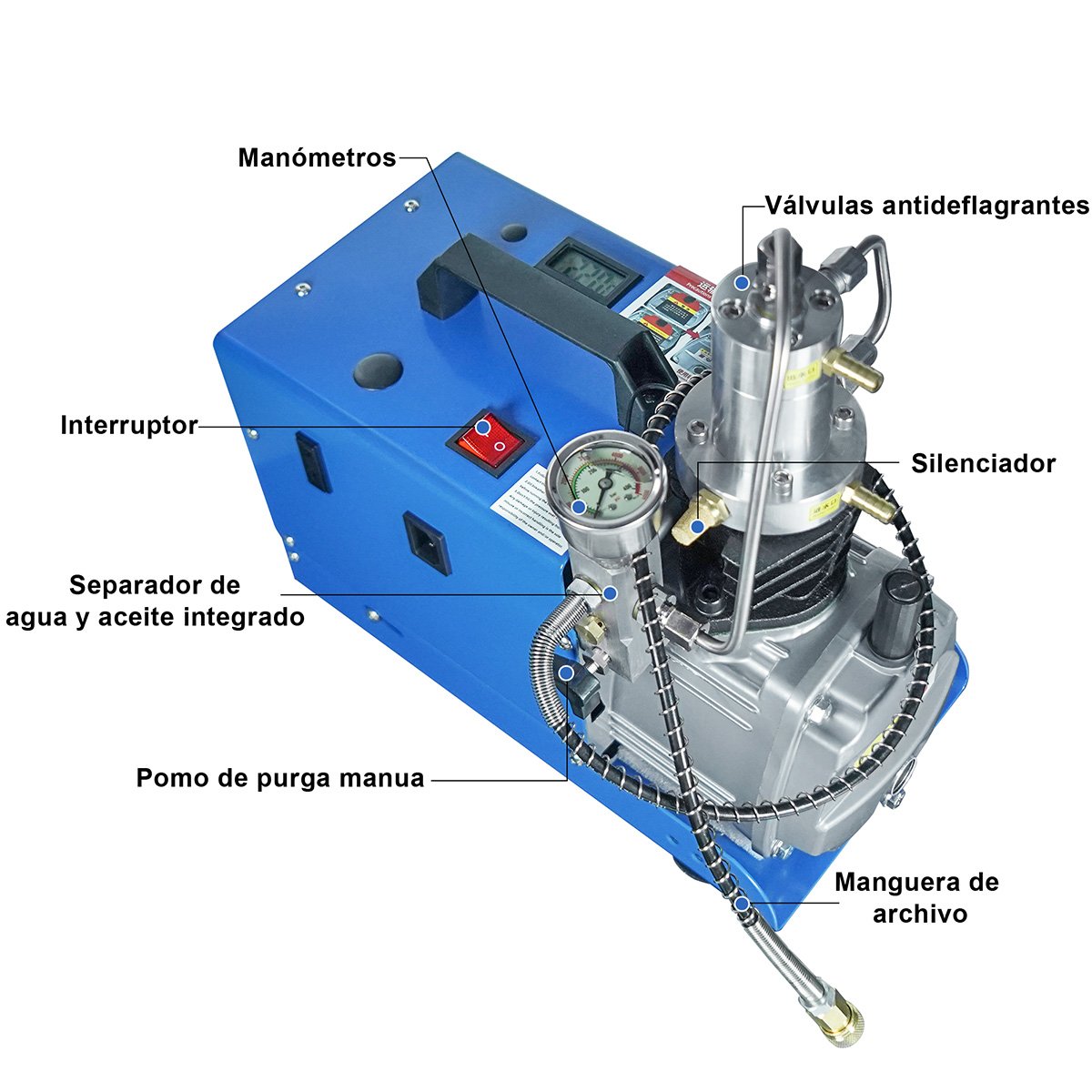 GP Stable Performance Manual Stop High Pressure 4500psi 300bar Electric 30mpa Underwater Swimming Diving Breathe Air Compressor