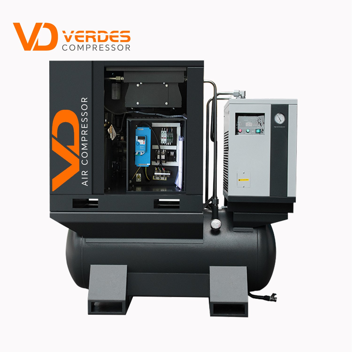 VERDES 7.5kw 10 20 hp Rotary Screw air Compressor 8 10 bar All in One Screw Air-compressor Machine with Dryer tank 200 300 500l
