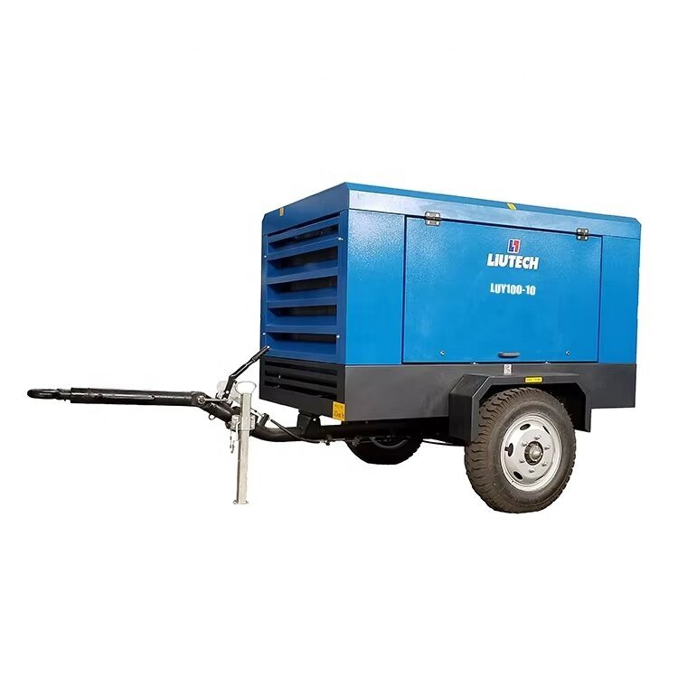 LUY100-10 Cummins Rotary Drilling Coal Mining Use Trailer Portable 133hp 10 bar 353 Cfm diesel Screw Industrial air Compressors