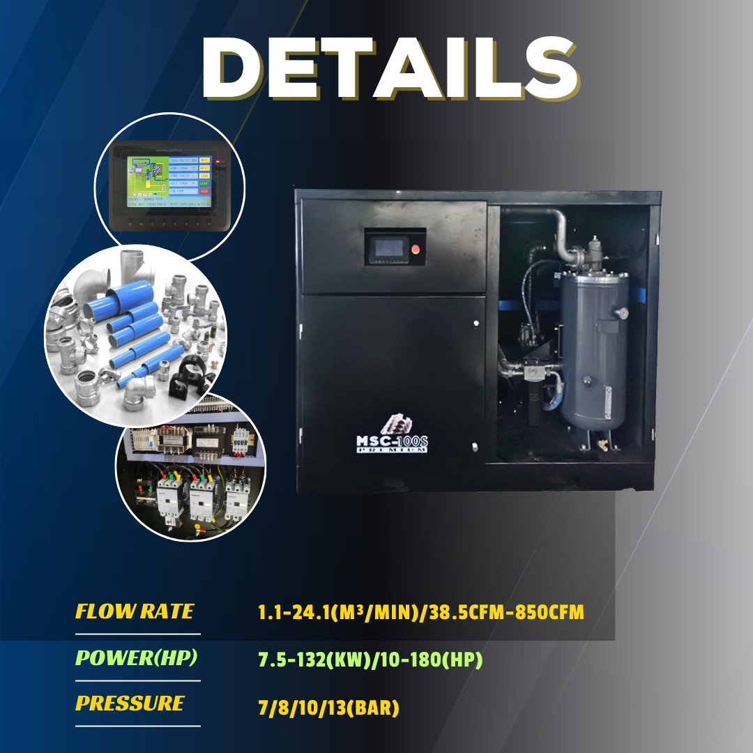 Screw Air Compressor 90kw 125hp SLM-90 2.05-13.65m3/min 10bar Permanent Magnet Frequency Screw Air Compressor