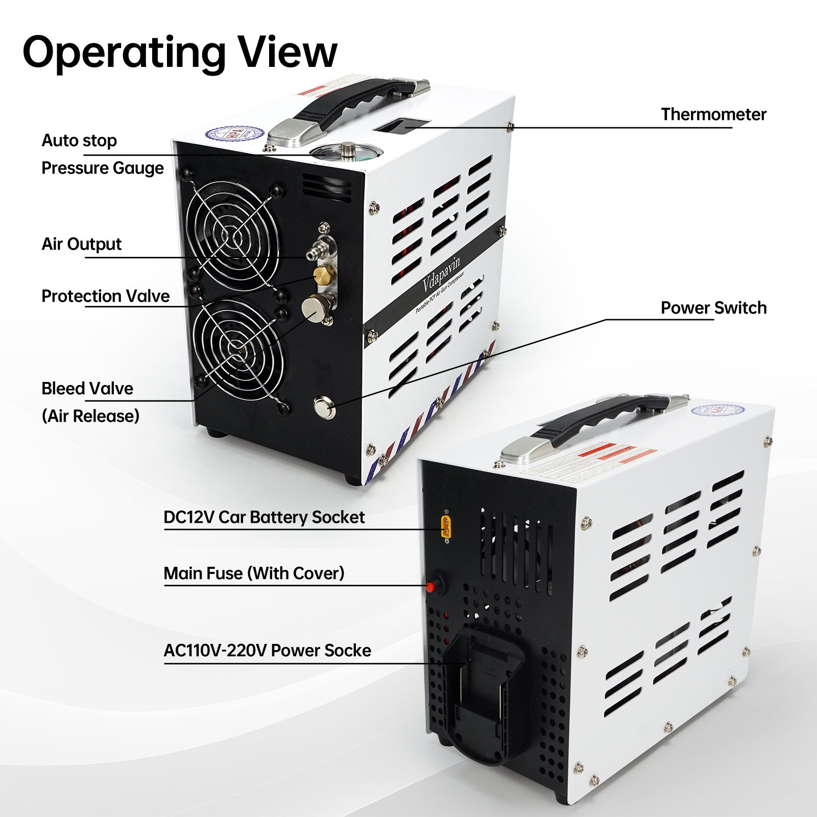 TUXING New Arrivals 18V White High Efficiency HPA 30Mpa 4500psi 300bar Auto Stop CE Lithium Battery Paintball PCP Air Compressor